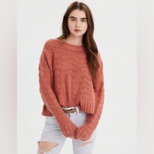 American Eagle Salmon Scalloped Knit Sweater